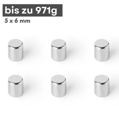 100 Stück Neodym Magnet Ø 5mm x 6mm - Starker Scheibenmagnet - N42 Supermagnet - Hohe