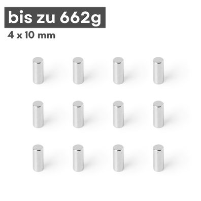 10 Stück Neodym Magnet Ø 4mm x 10mm - Starker Scheibenmagnet - N42 Supermagnet - Hohe
