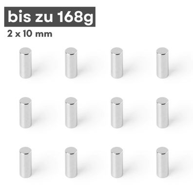 10 Stück Neodym Magnet Ø 2mm x 10mm - Starker Scheibenmagnet - N42 Supermagnet - Hohe