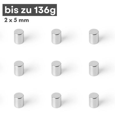 50 Stück Neodym Magnet Ø 2mm x 5mm - Starker Scheibenmagnet - N42 Supermagnet - Hohe