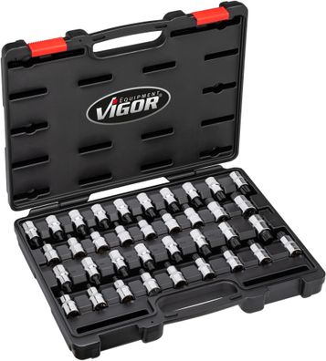 VIGOR Schraubendrehereinsatz Satz V2496 1/2" T Profil, Innen Keilprofil