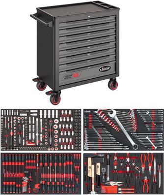 VIGOR Werkstattwagen Series XL Kunststoff-Arbeitsplatte mit Sortiment V4542