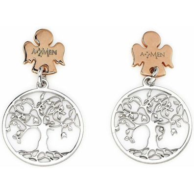Charming silver bicolor earrings Tree of Life Oralabr