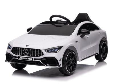 Kinder Elektroauto Mercedes CLA 45s AMG, VIER Motoren+LED+Audio+EVA+FB weiss