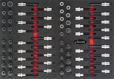 VIGOR Schraubendrehereinsatz Satz V4753 1/2" T Profil, Innen Sechskant 70-teilig
