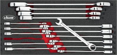 VIGOR Ratschen Ring-Maulschlüssel Satz V4987 Außen Doppelsechskant 16-teilig
