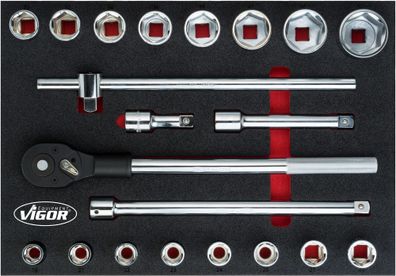 VIGOR Steckschlüssel Satz V5109 3/4" Außen Sechskant Profil 21-teilig 19 ? 50