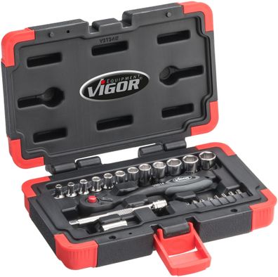 VIGOR Steckschlüssel Satz V3734N 1/4" Außen Sechskant Profil, T Profil, Innen