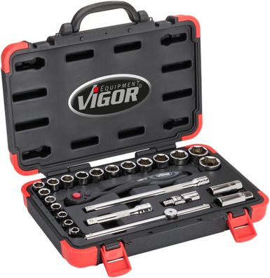 VIGOR Steckschlüssel Satz V2460N 1/2" Außen Sechskant Profil 25-teilig 10 ? 32