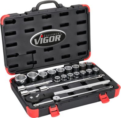 VIGOR Steckschlüssel Satz V2318N 3/4" Außen Sechskant Profil 21-teilig 19 ? 50