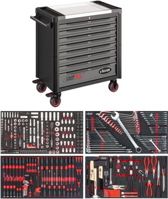VIGOR Werkstattwagen Series XL Edelstahl-Arbeitsplatte mit Sortiment V4481-X/375
