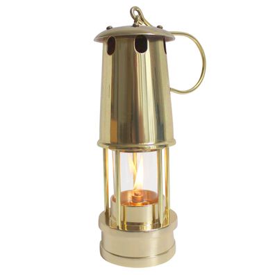 HEINZE Grubenlampe, Messing poliert, Höhe 23 cm, Runddocht, Leuchtdauer ca. 10 Std
