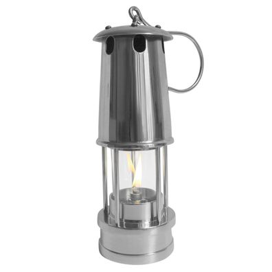 HEINZE Grubenlampe, Messing vernickelt, Höhe 23 cm, Runddocht, Leuchtdauer ca. 10 Std