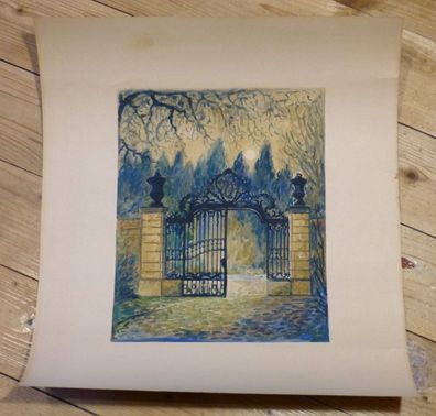 Paul Eugen Irmler Aquarell Mondschein im Schloßpark Schwetzingen 1923 antik signiert