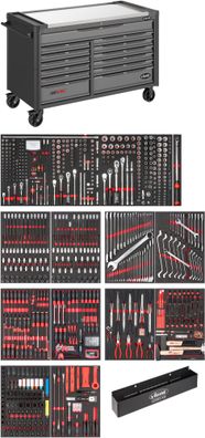 VIGOR Werkstattwagen Series XXL Edelstahl-Arbeitsplatte mit Sortiment 929-teilig