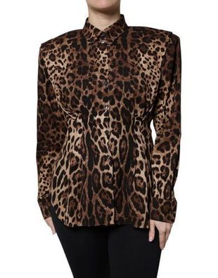 Dolce & Gabbana Brown Leopard Silk Button Down Coat Jacket