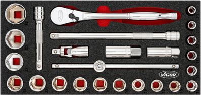 VIGOR Steckschlüssel Werkzeug Satz V4975N 25-teilig 10 ? 32 mm