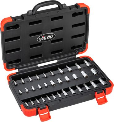 VIGOR Steckschlüsseleinsatz Satz V1781N 1/4", 3/8", 1/2" 34-teilig E4 ? E20 T8