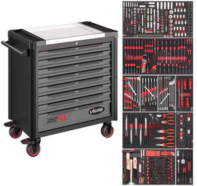 VIGOR Werkstattwagen Series XL Edelstahl-Arbeitsplatte mit Sortiment V4481/416