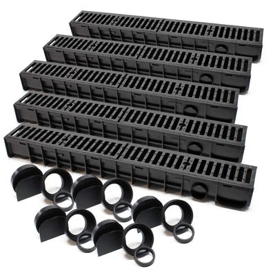 Wiltec Entwässerungsrinne 5x1m Abdeckrost 12,5t Gusseisen Ablaufrinne Abwasser