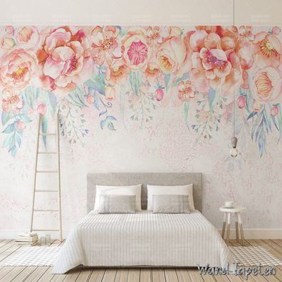 Vlies Fototapete Wandtapete Wandbilder Aquarell Pflanzenblätter Blüten 4202