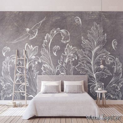 Vlies Fototapete Wandtapete Wandbilder Blättern Vögeln und Pflanzen 4203