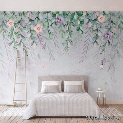 Vlies Fototapete Wandtapete Wandbilder Handgemalte Aquarellblätter Blumen 4204