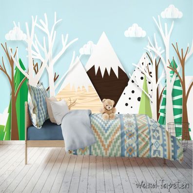 Vlies Fototapete Wandtapete Wandbilder Cartoon Wald Stil für Kinderzimmer 4223