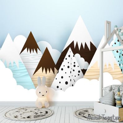 Vlies Fototapete Wandtapete Wandbilder Cartoon Schneebedeckten Bergen 4225