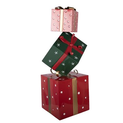 Clayre & Eef Weihnachtsdekorationsfigur Geschenk 36x36x90 cm Rot Grün Metall
