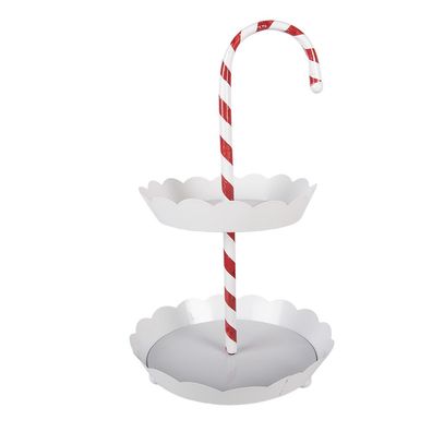 Clayre & Eef 2-Schicht-Etagere Ø 29x47 cm Weiß Metall (Gr. Ø 29x47 cm)