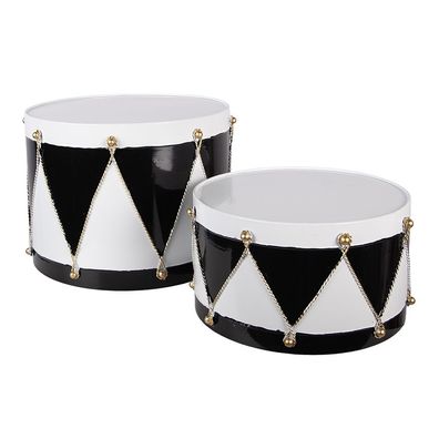 Clayre & Eef Weihnachtsdekorationsfigur Trommel Ø 35x26 / Ø 30x17 cm Weiß Schwarz
