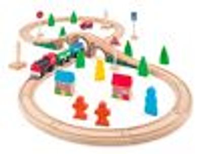 Holzeisenbahn-Set mit batteriebetriebener Lok - Starterset