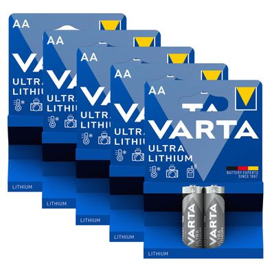5x Varta ULTRA Lithium Batterien AA Mignon 1,5V Mignon 6106 LR6 2er Blister LR06