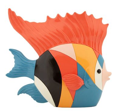 Dekofigur abstrakter schwimmender bunter Fisch Skulptur mit kubistischem Motiv H 25cm