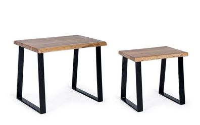 Beistelltisch Artur 2er Set mit Metallbeinen schwarz und Akazienholz Tischplatte
