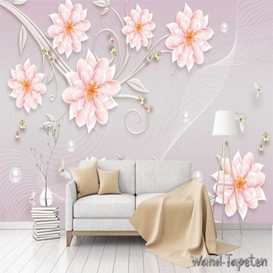Vlies Fototapete Wandtapete Wandbilder 3D Relief Schmuck Pfingstrosen 4260