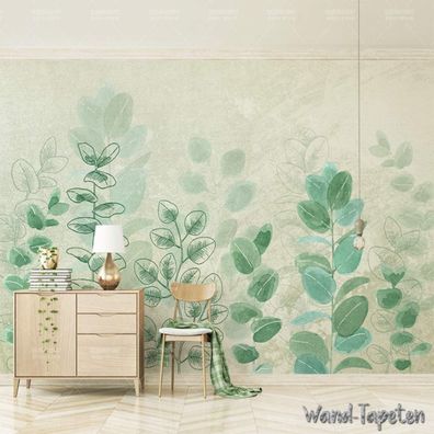 Vlies Fototapete Wandtapete Wandbilder Handgemaltes Aquarellbild Blättern 4269