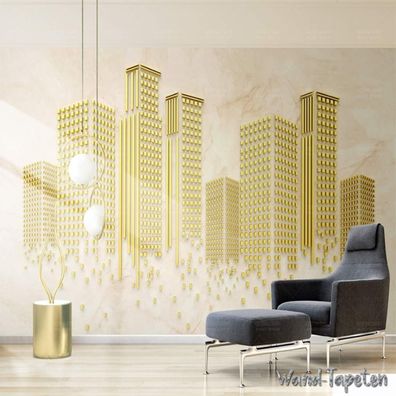 Vlies Fototapete Wandtapete Wandbilder Blockmosaik 3D Goldene Stadt 4270