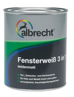 Albrecht 3 in 1 Fensterweiß 375ml, 750ml o 2,5l weiß seidenmatt Fensterlack