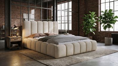 Bett Polsterbett VELORA Metallgestell Lattenrost Stauraum BOUCLE schnelle lieferung