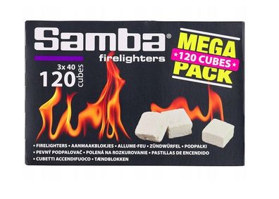 Samba Grillanzünder Öfen Kamin Zündwürfel für Holz Grillkohle 120 Würfel Mega Pack