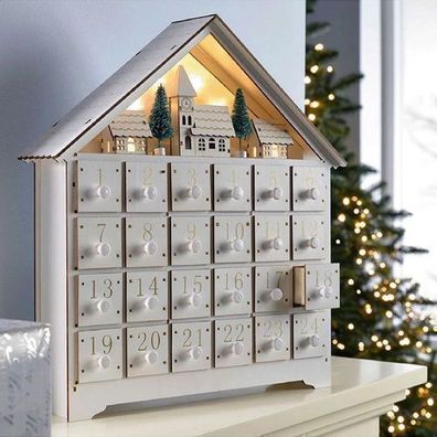 Wooden Advent Calendar With Led Lights - 24 Days Countdown To Christmas, Light Up Tab