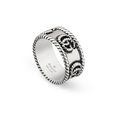 Gucci - YBC627729001 - GG Marmont Ring aus gealtertem Sterlingsilber mit Doppel-G-Det