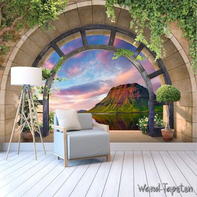 Vlies Fototapete Wandtapete Wandbilder 3D Bogenbalkonen Berggipfeln 4302