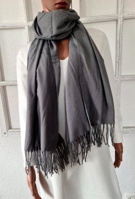 XXL Winter Schal Tuch Scarf Fransen super soft 100 % Viskose einfarbig Grafit Grau