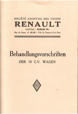 Bedienungsanleitung Renault 10 CV, Auto, PKW, OPldtimer, Klassiker