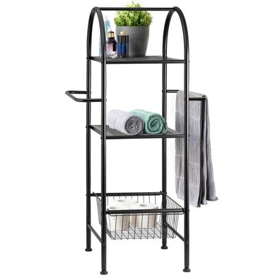 bremermann Bad-Standregal aus Metall, 2in1, 3 Etagen, 2 Handtuchstangen, schwarz