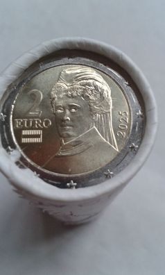 Originalrolle 25 x 2 euro 2025 Österreich Kursmünze Bertha von Suttner 2€ Sichtrolle