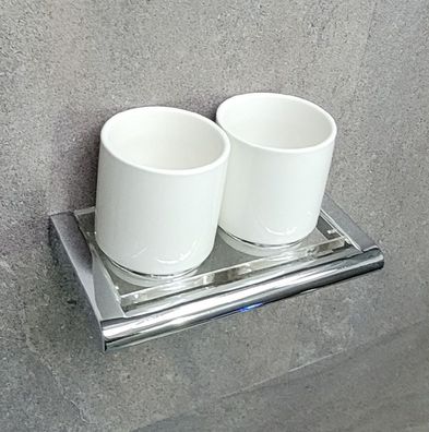 Viero Doppelbecherhalter Edelstahl Verchromt/ Porzellan Becherhalter Wandmontage